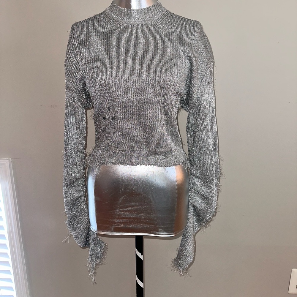 Vintage Silver Metallic Knit Sweater